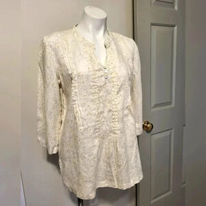 Cynthia Rowley Floral Boho Lightweight Slightly Sheer Linen Tunic Top(S)